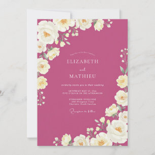 Convite Casamento Magenta Creme Ranunculus Eucalipto