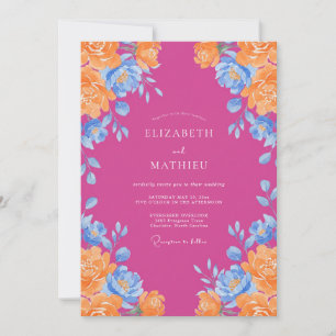 Convite Casamento Magenta Laranja Ranunculus Salvia