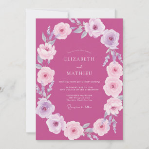 Convite Casamento Magenta Lavanda Ranunculus Eucalipto