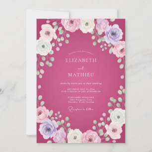Convite Casamento Magenta Lilás Ranunculus Eucalipto