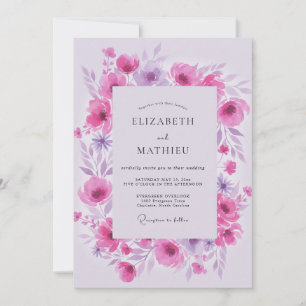 Convite Casamento Magenta Lilás Ranunculus Eucalipto Suave
