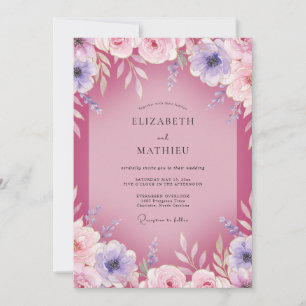 Convite Casamento Magenta Mauve Ranunculus Eucalipto