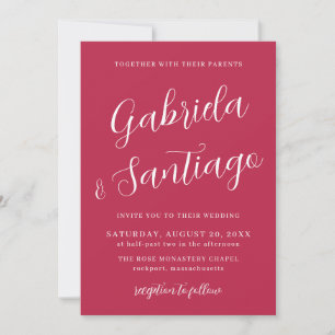 Convite Casamento Magenta Moderno Elegante de Script Simpl