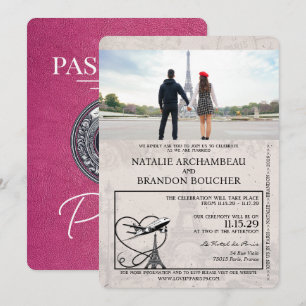 Convite Casamento Magenta Pink Passaporte Paris