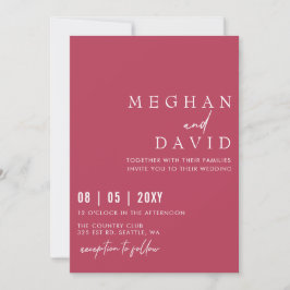 Convite Casamento Magenta Simples Manuscrito Elegante