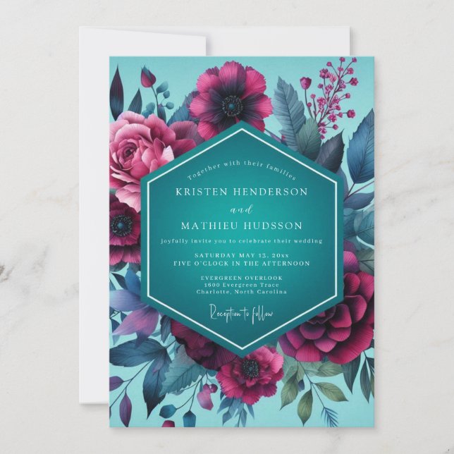 Convite Casamento Magenta Teal Gloaming (Frente)