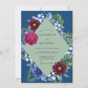 Convite Casamento Magenta Tropical Monstera Eucalipto