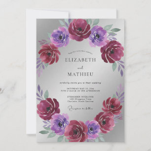 Convite Casamento Magenta Violeta Ranunculus Eucalipto