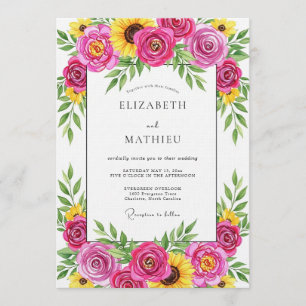Convite Casamento Mágico Floral Magenta