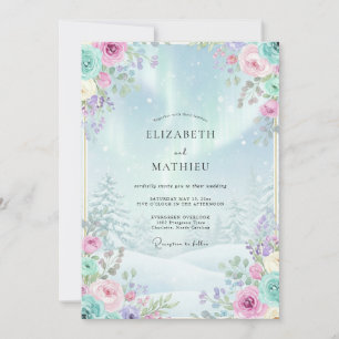 Convite Casamento Mágico Florestal de Inverno Azul Claro