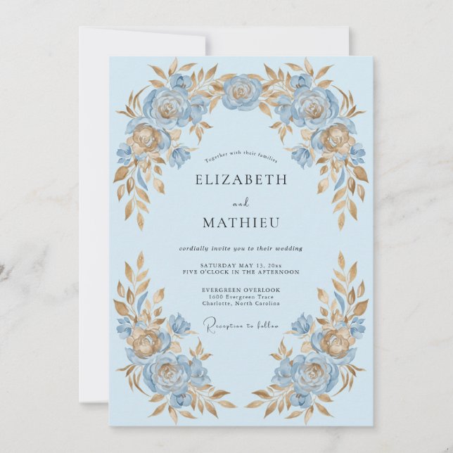 Convite Casamento Magnífico de Primavera Azul Bebê (Frente)