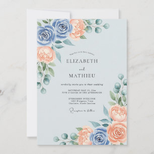 Convite Casamento Magnífico de Primavera em Azul Poeirento