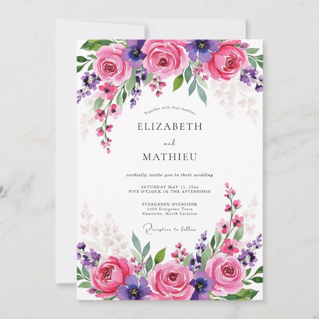 Convite Casamento Magnífico de Primavera Rosa (Frente)