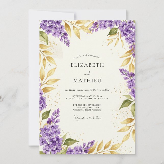 Convite Casamento Magnífico de Primavera Roxo (Frente)