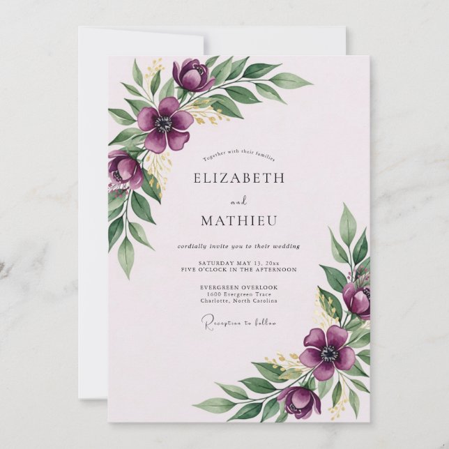 Convite Casamento Magnífico de Violeta na Primavera (Frente)