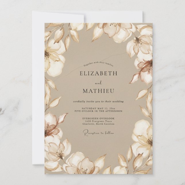 Convite Casamento Magnólia Bege (Frente)