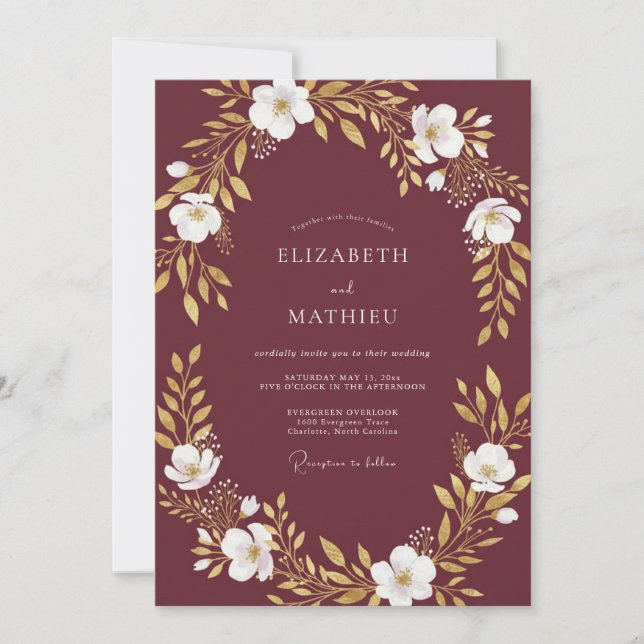Convite Casamento Magnólia Dourada Amora (Frente)
