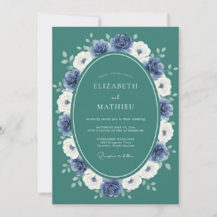 Convite Casamento Majestoso de Inverno em Azul Teal Escuro