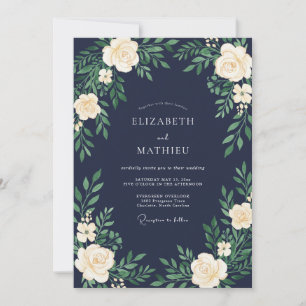 Convite Casamento Majestoso de Meia-Noite Azul-Marinho