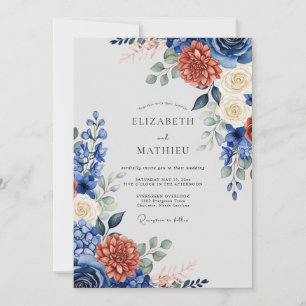 Convite Casamento Majestoso de Outono Azul Naval