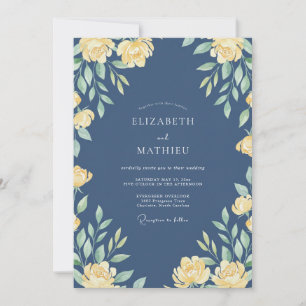 Convite Casamento Majestoso de Primavera Azul Marinho