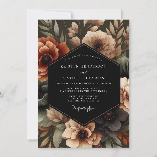 Convite Casamento Mal-humorado Floral Âmbar (Frente)