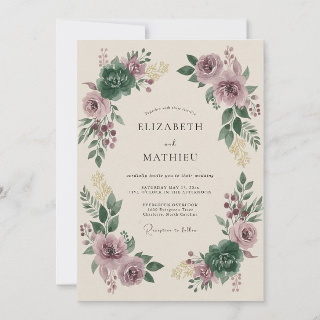 Convite Casamento Malva Esmeralda Temperamental de Inverno (Frente)