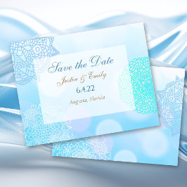 Convite Casamento Mandala Azul, Turquesa e Branco Save the