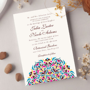 Convite Casamento Mandala Floral Caprichoso Azul Magenta