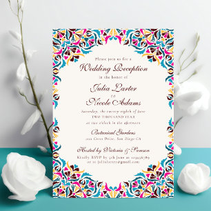 Convite Casamento Mandala Floral Caprichoso Azul Magenta