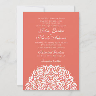 Convite Casamento Mandala Floral Caprichoso Coral Rosa Cla