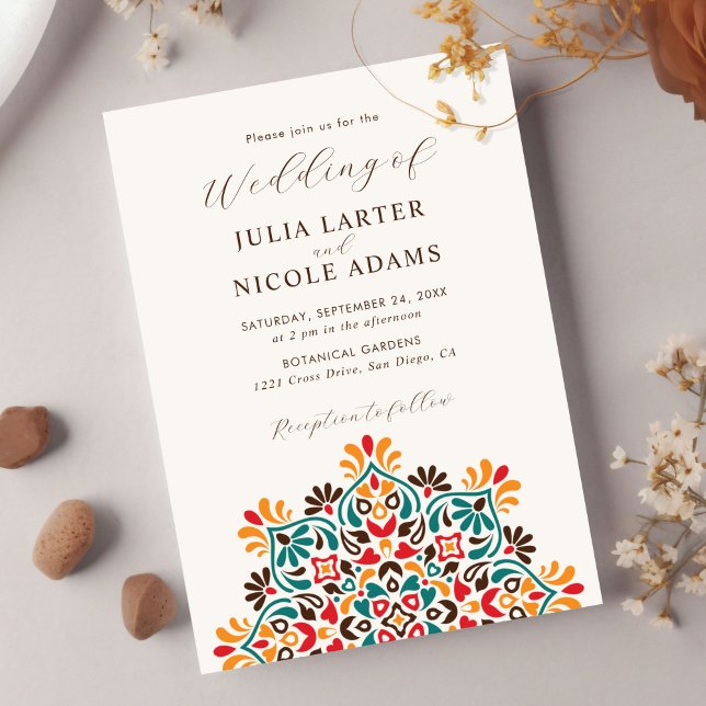 Convite Casamento Mandala Floral Rústico Boho Sol Nascente (Criador carregado)