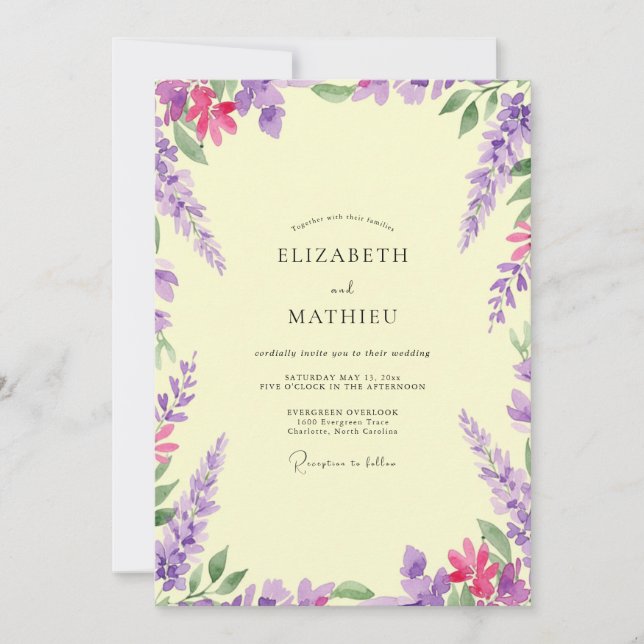 Convite Casamento Manteiga Violeta Wisteria (Frente)
