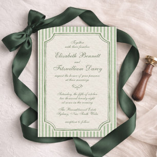 Convite Casamento Manuscrito com Listras em Verde Sálvia V