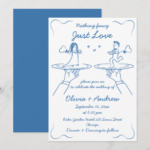 Convite Casamento Manuscrito De Mão Azul