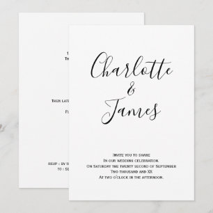 Convite Casamento manuscrito de preto e branco moderno