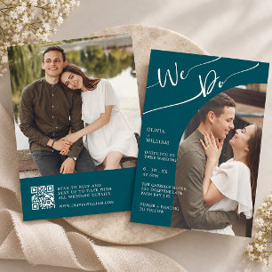Convite Casamento Manuscrito Foto Azul-Cinza Dois