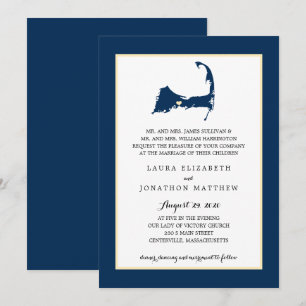 Convite Casamento Mapa Cape Cod Centerville Azul Marinho