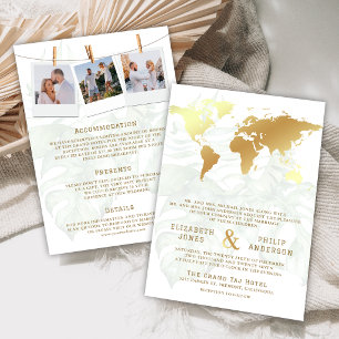 Convite Casamento Mapa Mundial Destino Tropical Ouro Branc