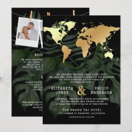 Convite Casamento Mapa Mundial Destino Tropical Ouro Preto