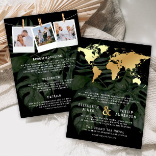 Convite Casamento Mapa Mundial Destino Tropical Ouro Preto