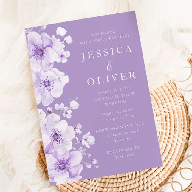 Convite Casamento Maravilhoso de Flores de Lavanda Roxo (Criador carregado)