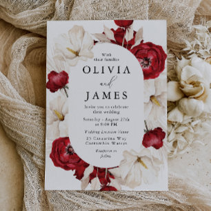 Convite Casamento maravilhoso de Flores Vermelhas e Branca