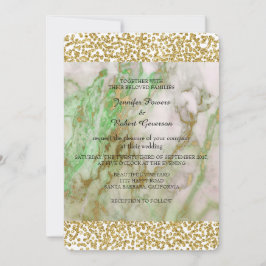 Convite Casamento Marble Mint Green Ouro Confetti