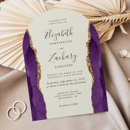 Convite Casamento Marfim Arco Ágata Roxo Dourado Chic