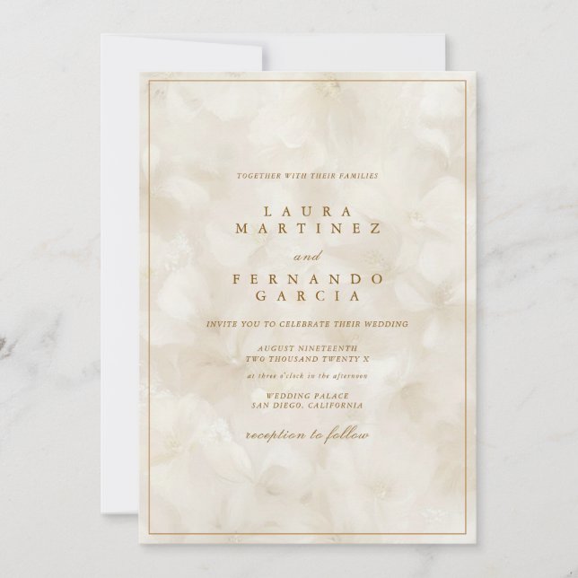 Convite Casamento Marfim Bege Moderno  (Frente)