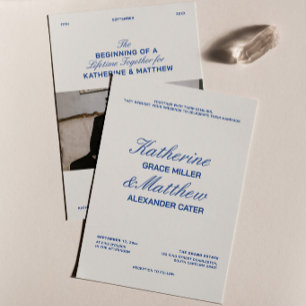 Convite Casamento Marfim e Azul Naval Retro