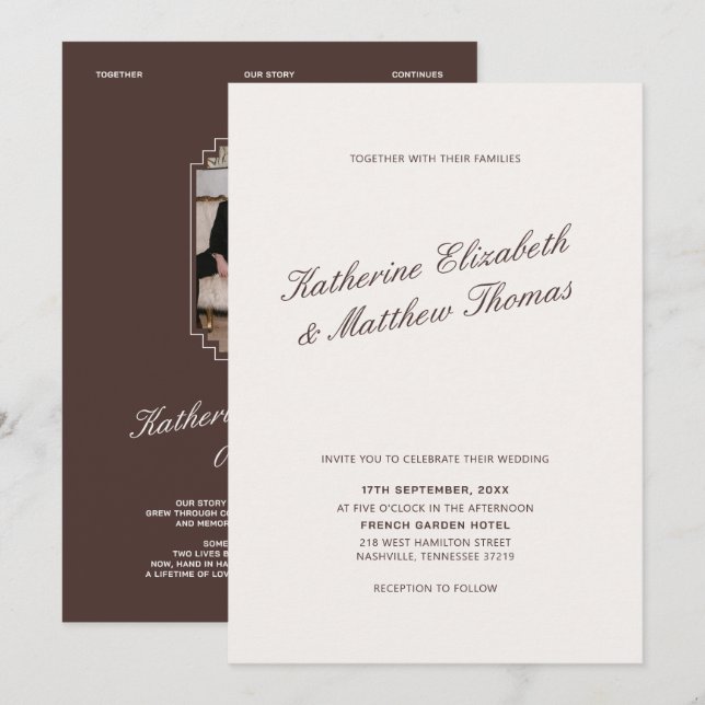 Convite Casamento Marfim e Marrom (Frente/Verso)