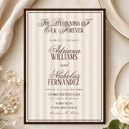 Convite Casamento Marfim Listrado Elegante Vintage