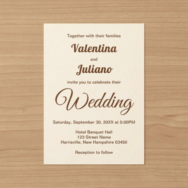 Convite Casamento Marfim Minimalista com Texto Marrom (Ivory with brown text wedding invitation)